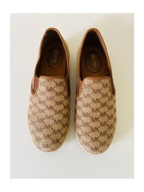 Michael Kors Tan/Brown MK Logo Slip-On Loafers